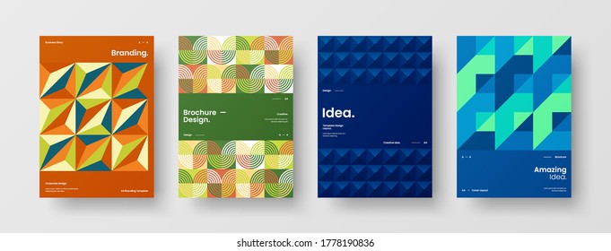 Company identity brochure template collection. Business presentation vector vertical orientation front page mock up set. Corporate report cover abstract geometric illustration design layout bundle.