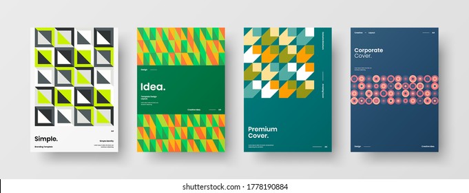 Company identity brochure template collection. Business presentation vector vertical orientation front page mock up set. Corporate report cover abstract geometric illustration design layout bundle.