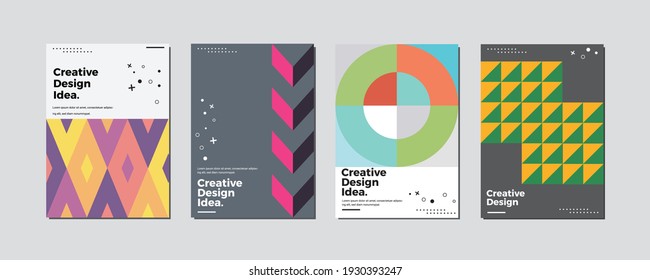 Company identity brochure template collection. Business presentation vector A4 vertical orientation front page mock up set. Corporate report cover abstract geometric illustration design layout bundle.