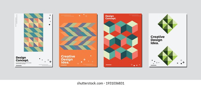 Company identity brochure template collection. Business presentation vector A4 vertical orientation front page mock up set. Corporate report cover abstract geometric illustration design layout bundle.