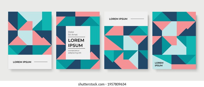 Company identity brochure template collection. Business presentation vector vertical orientation front page mock up set. Corporate report cover abstract geometric illustration design layout bundle