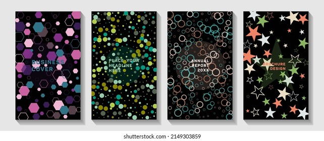 Company identity brochure template collection. Business presentation vector vertical orientation front page mock up set. 