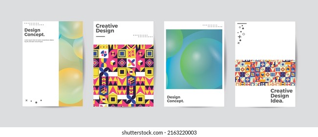 Company identity brochure template collection. Business presentation vector A4 vertical orientation front page mock up set. Corporate report cover abstract geometric illustration design layout bundle.