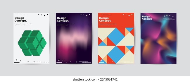 Company identity brochure template collection. Business presentation vector A4 vertical orientation front page mock up set. Corporate report cover abstract geometric illustration design layout bundle.