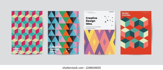 Company identity brochure template collection. Business presentation vector A4 vertical orientation front page mock up set. Corporate report cover abstract geometric illustration design layout bundle.