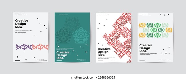 Company identity brochure template collection with asian kazakh ornaments. Business presentation vector A4 vertical orientation front page mock up set. Corporate report cover abstract illustration