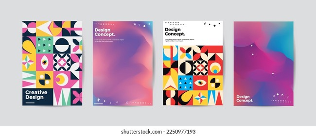 Company identity brochure template collection. Business presentation vector A4 vertical orientation front page mock up set. Corporate report cover abstract geometric illustration design layout bundle.