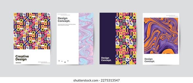 Company identity brochure template collection. Business presentation vector A4 vertical orientation front page mock up set. Corporate report cover abstract geometric illustration design layout bundle.