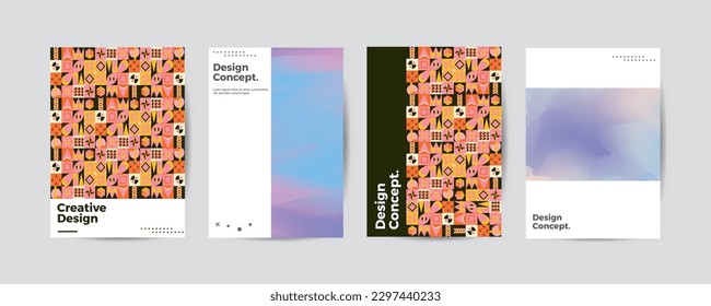 Company identity brochure template collection. Business presentation vector A4 vertical orientation front page mock up set. Corporate report cover abstract geometric illustration design layout bundle.