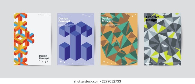 Company identity brochure template collection. Business presentation vector A4 vertical orientation front page mock up set. Corporate report cover abstract geometric illustration design layout bundle.