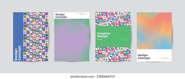 Company identity brochure template collection. Business presentation vector A4 vertical orientation front page mock up set. Corporate report cover abstract geometric illustration design layout bundle.