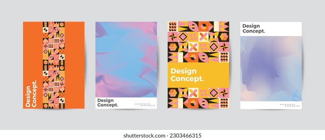 Company identity brochure template collection. Business presentation vector A4 vertical orientation front page mock up set. Corporate report cover abstract geometric illustration design layout bundle.