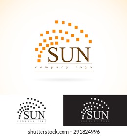 Company Identity Vector Logo Design Mock Up Template Set. Abstract Geometry Concept Sun Rays Radiance  Icon Logotype Illustration. Presented In Dark And Light Colors