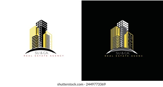 Company ilustrator.Building logo design with negative space style real estate, architecture, construction.