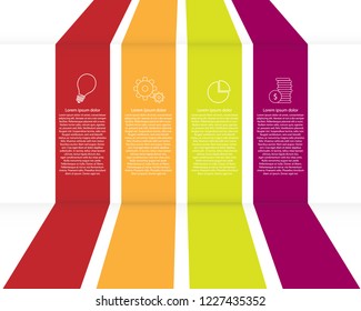 Company infographic with four color lines with text and simple icons