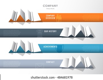 Company infographic overview design template with four paper stripes and icons.