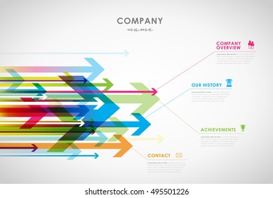 Company infographic overview design template with arrows and icons - light version.