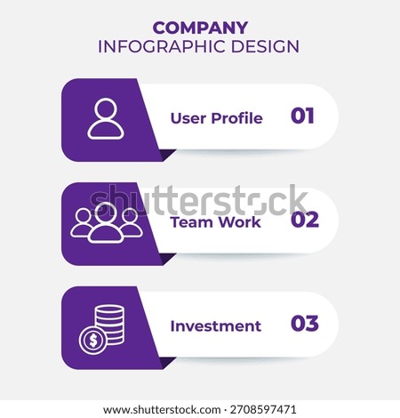 Company Infographic Template 3 Steps Options with Purple Icons for Business Presentation
