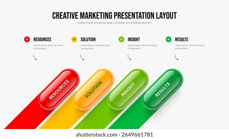 Company Innovation Four Option Infographic Presentation Template. Marketing Overview 4 Step Diagram Slideshow Design. Project Development Slide Layout Vector Illustration.