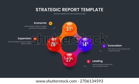 Company Insight Presentation Template Vector Illustration. Minimalist Performance 4 Option Chart Slideshow Layout. Simple Forecast Four Element Diagram Slide Design.