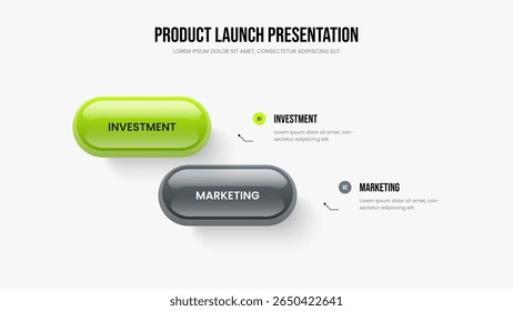 Company Insight Slide Template Vector Illustration. Sales Analysis 2 Step Infographic Presentation Layout. Financial Overview Two Element Diagram Frame Design.