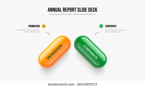 Company Insight Slideshow Layout Vector Illustration. Modern Analysis Two Element Infographic Slide Template. Investor Review 2 Option Diagram Frame Design.