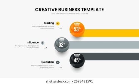 Ilustración vectorial de diseño de diapositivas. Estrategia de Producto 3 Opción Infografía Plantilla de marco. Diseño de presentación de diapositivas de diagrama de tres elementos de previsión mínima.