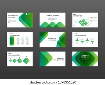 Company Investment Presentation, Pitch deck Vector Template. Green Color pallet perfect for environment friendly statups