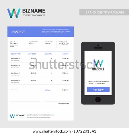Company invoice design with stylish logo and typography 