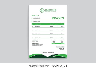 Company invoice vector design Green color