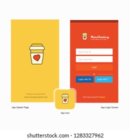 Company Juice glass Splash Screen and Login Page design with Logo template. Mobile Online Business Template