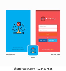 Company Justice Splash Screen and Login Page design with Logo template. Mobile Online Business Template