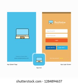 Company Laptop Splash Screen and Login Page design with Logo template. Mobile Online Business Template