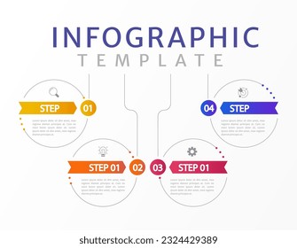 Company launch infographic chart design template. Abstract infochart with editable contour. Instructional graphics with 4 step sequence. Visual data presentation. Merriweather Sans font used
