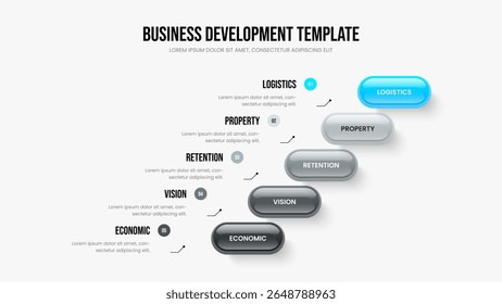 Bedrijf Start Presentation Template Vector Illustratie. Digital Visualization Five Option Infographic Slideshow Design. Professioneel rapport 5 Element Diagram Frame Layout.
