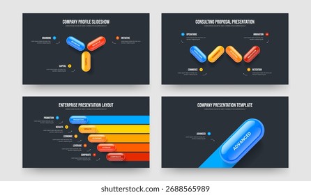 Company Launch Three Four Five One Option Infographic Slide Layout Vector Illustration Collection. Consulting Growth 3 4 5 1 Step Diagram Frame Template Set.
