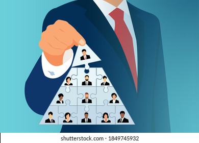 Company leadership and corporate hierarchy concept. Vector of a CEO building a success team 