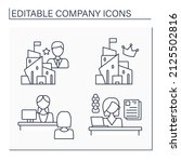Company line icons set.Reception, president, personnel department, headquarters. Business concept. Isolated vector illustrations. Editable stroke