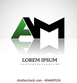 AM company linked letter logo icon green and black