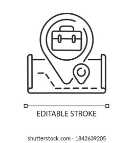 Company location linear icon. Navigation technology thin line customizable illustration. Contour symbol. Geographical positioning system. Vector isolated outline drawing. Editable stroke