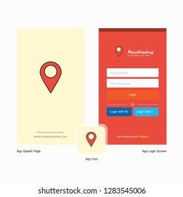 Company Location  Splash Screen and Login Page design with Logo template. Mobile Online Business Template