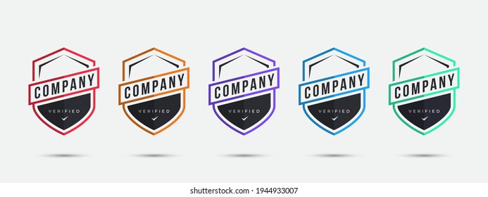 Company logo badge design template. Certified badge design with shield sports shape. Vector illustration.