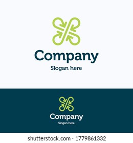 Company logo. Clover arrow logo template. Crossroad group logotype with meeting letter x