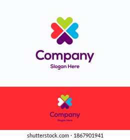 Company logo. Clover arrow logo template. Crossroad group logotype with meeting letter x