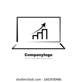 Company logo, computer, growth chart