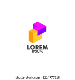 company logo with cube shape, isometric