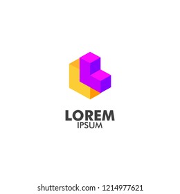 company logo with cube shape, isometric