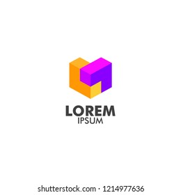 company logo with cube shape, isometric