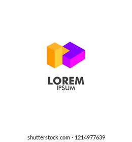 company logo with cube shape, isometric