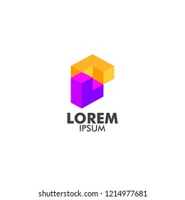 company logo with cube shape, isometric